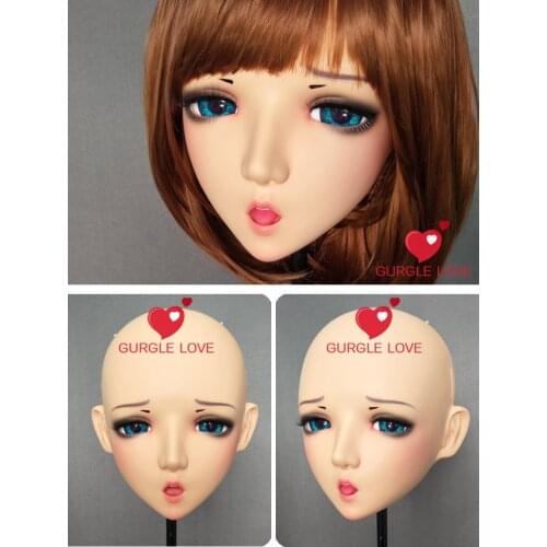 GL090) Sweet Girl Resin Half Head BJD Kigurumi Mask With Eyes Cosplay Anime Role Lolita Mask Crossdress Doll