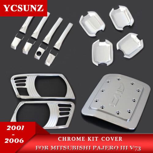 Chrome body kits For Mitsubishi Pajero III Canvas Top V73 2001 2002 2003 2004 2005 2006 headlight door handles tank cap cover
