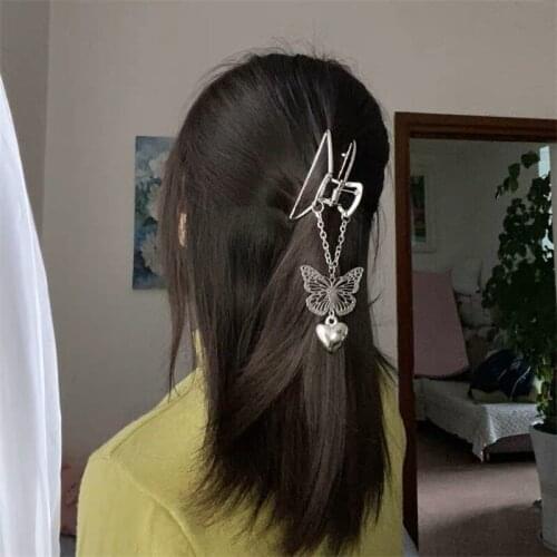 Korea Vintage Goth Butterfly Love Pendant Hairpin Hair Claws For Women Girl Party Accessories Jewelry 2021 New