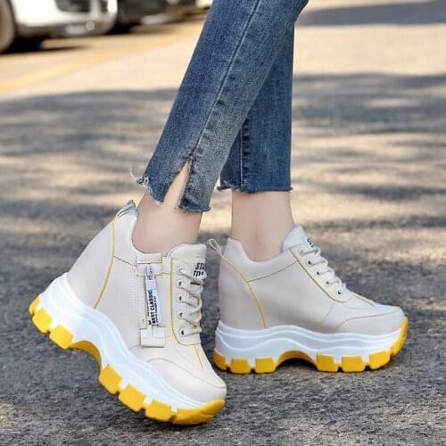 Harajuku Women Wedges Sport Shoes For Woman Increasing 10CM Chunky Dad Sneakers Ladies Breathable Mesh Platform Casual Shoes