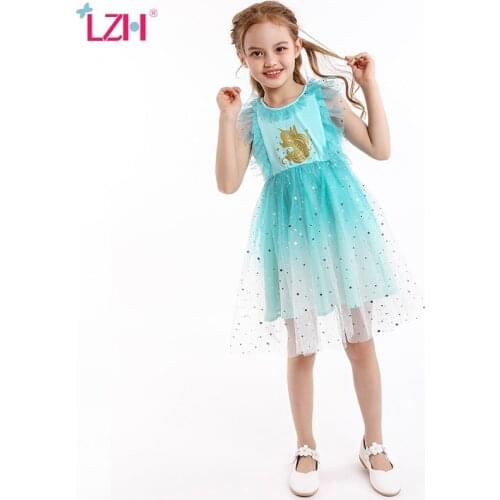 LZH Short Sleeve Summer Dresses 2021 Clothing For Girls New Childrens Dresses Spliced Net Yarn Kids Clothes Girls Prom Dress