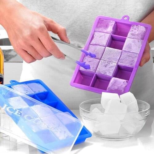 Ice Cube Tray 15 Cubes Silicone Ice Cube Maker Mold With Lids For Ice Cream Party Whiskey Cocktail Cold Drink