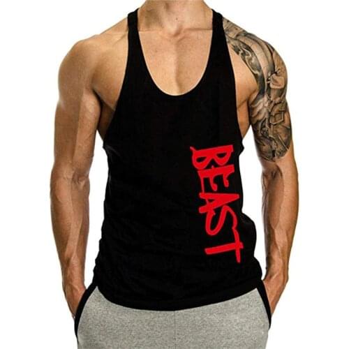 Men Beast Bodybuilding Stringer Gyms Tank Top Fitness Singlet Cotton Sleeveless Shirt Muscle Vest