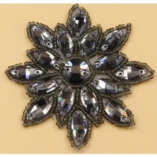 Fashion Stunning Gun Black Rhinestones Applique Trim Handmade Crystal Trim Garment Costume Decoration