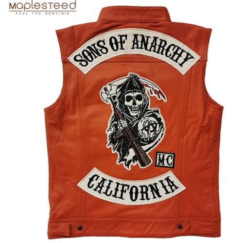 Classical Skull Motorcycle Vest Men100% Natural Cowhide Biker Leather Vests Moto Skin Waistcoat Asian Size M436