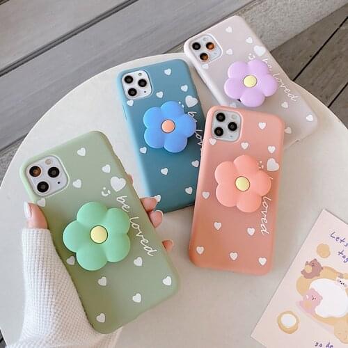 3D Lovely Flower Holder Stand Soft Phone Case For iphone 11 Pro XS Max X XR 6S 6 7 8 plus Cute Cover For iphone SE 2020 Coque