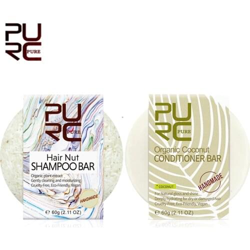 PURC Natural Organic Hair Nut Shampoo Bar & Cold Processed Handmade Coconut Conditioner Bar Solid Shampoo Conditioner Hair Care
