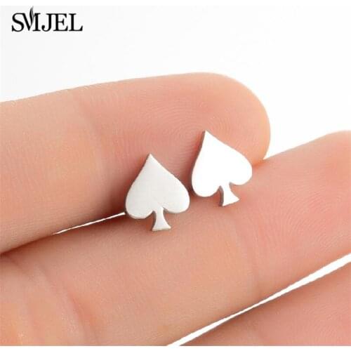 Stainless Steel Creative Poker Ace Stud Earrings Small Black Heart Spades Earrings for Women Girls Jewelry Unique Design Earings