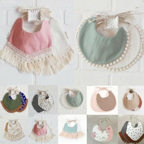 New Newborn Toddler Cotton Baby Bibs Girls Lace Saliva Towel Tassels Bib Feeding Burp Cloths