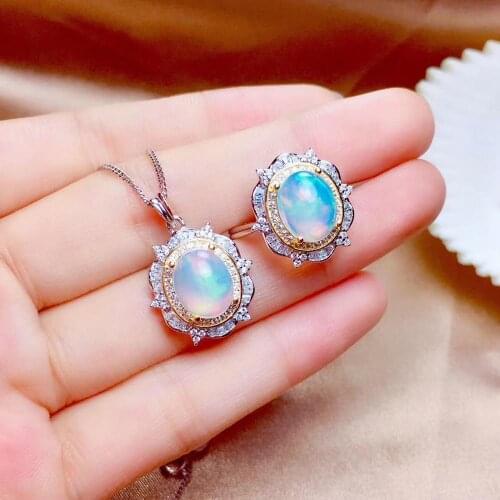 New Arrival Real and Natural Opal jewelry set Natural Real Opal 925 sterling silver 1pc pendant,1pc ring
