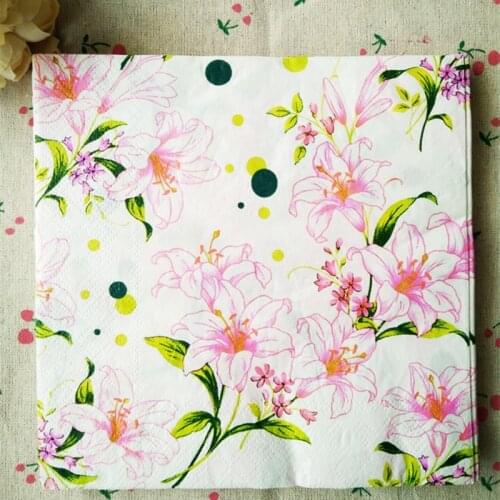 New design table tissue napkins paper printed Pink lily Flower handkerchief decoupage wedding serviette birthday party cocktail