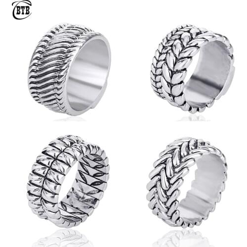 Finger Art Retro Man Vintage Buddha Ring Punk Jewelry with Logo Ancient Silver Color Motorcycle Tire Pattern Women Birthday Gift