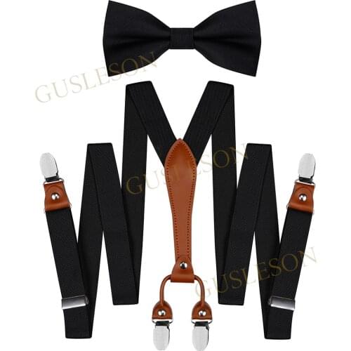 Fashion Mens Elastic Band Suspenders Braces Vintage Casual Suspenders Bow tie Set Strap bretele Father Husbands Gift