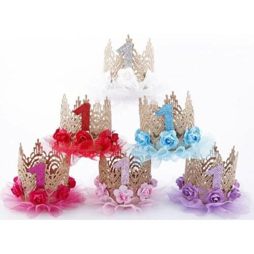 Fashion HOT Newborn Infant Baby Girls Infant Toddler Cute Crown Flower Birthday Headband Lace Princess Hair Band Headwear