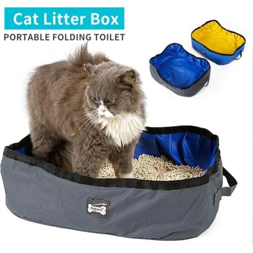 Portable Cat Litter Box Folding Waterproof Outdoor Travel Pet Cats Toilet For Puppy Kitte Oxford Fabric Easy Take In Cat Supplie