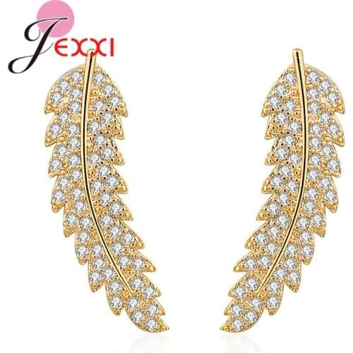 Luxury Leaf Shape Women Earrings Micro Paved CZ Stone 2 Color Available Birthday Gift Earrings For Girl Fashion Jewelry