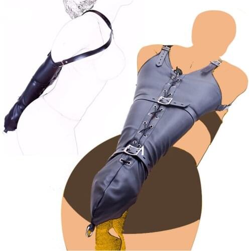 SM Leather Over Shoulder Arm Binder,Behind Back Straight Jacket,ArmBinder Restraint Slave Lockable Glove Adult Cosplay Sex Toys