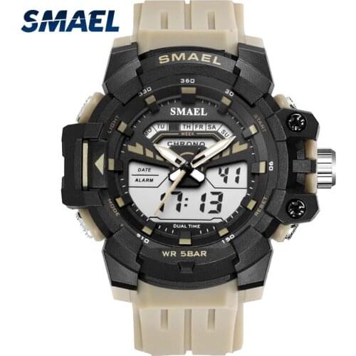 SMAEL Fashion Casual Quartz Mens Watch Luminous Hands Digital Dual Display Timer Waterproof Rubber Bracelet