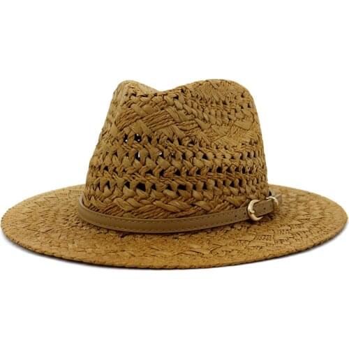 Straw Hat Women Men Panama Summer Sun Beach UV Protection Wide Brim Flat Holiday Outdoor Cap Accessory For Lady Girls