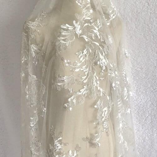 Heavy industry sequins crystal beads tube mesh embroidery lace cloth patch wedding dress decoration accessories handmade DIY