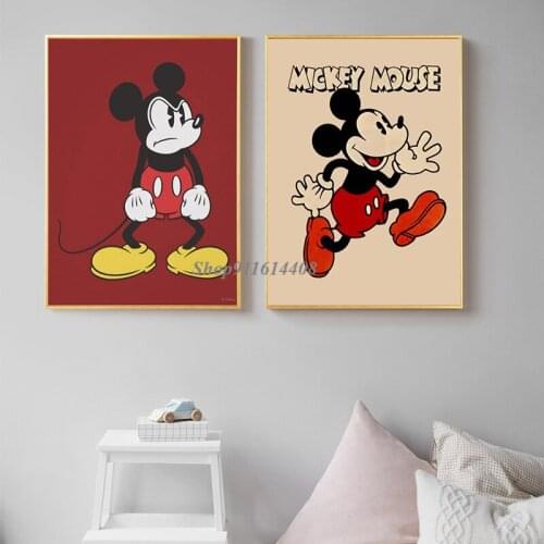 Disney Vintage Canvas Painting Cartoon Sporty Mickey Running Posters and Prints Wall Art Anime Pictures for Kids Room Home Decor
