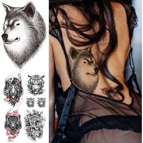 Anime Waterproof Temporary Tattoo Sticker Wolf Lion Tiger Dragon Tattoos Snake Sexy Body Art Arm Fake Sleeve Tatoo Women Men