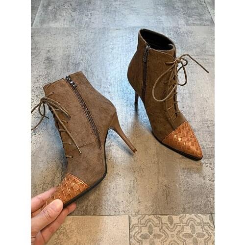 Womens Shoes ankle boots 2020 autumn and winter new fashion lace zipper stitching stiletto high heels