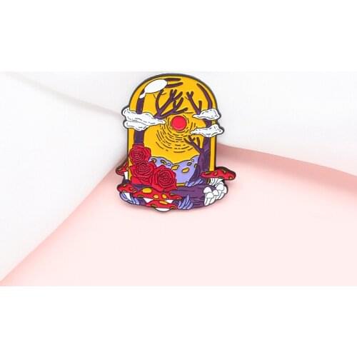 Winter rose Enamel Brooch Yellow bell glass cover Creative Lapel Pin Mushroom trunk Punk Custom Badge