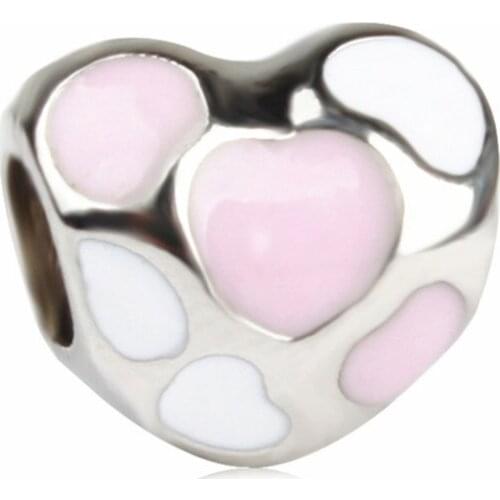 1Pcs New Cute Pink Heart Pendant DIY Beads Suitable for Original Pandora Charm Bracelet Ladies Jewelry Making Gifts