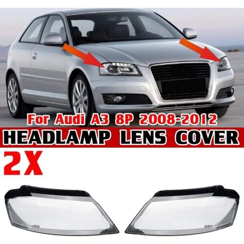 2x Car Front Headlight Headlamp Lens Cover For Audi A3 8P 2008-2012 8P0941003 8P0941004 Car Headlight Dust Cover Lens