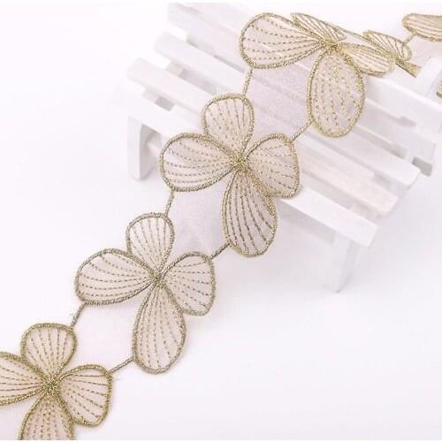 20 Yard Factory direct high quality gold and silver metalic yarn three-dimensional butterfly embroidery lace garment accessories