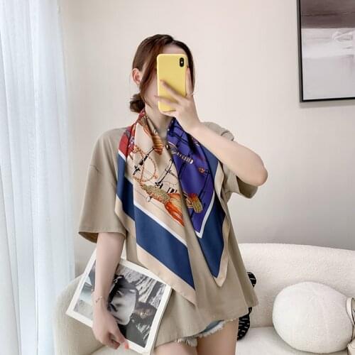 2021 new spring women scarf quality shawl silk fashion scarf headscarf beach sunscreen bag headscarf scarf 90cm*90cm