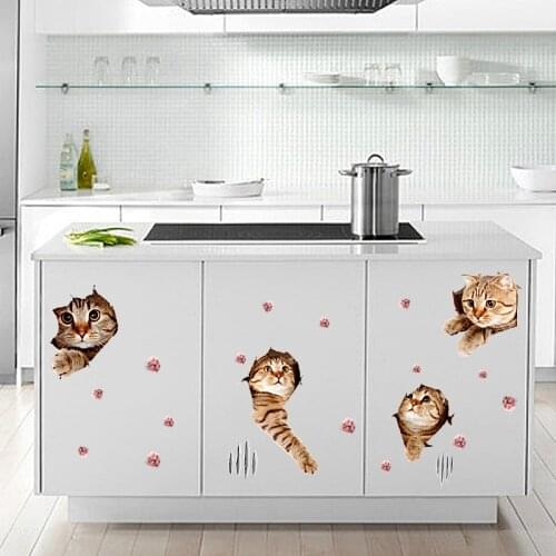 Lovely Cats 3D Wall Stickers DIY Vinyl Art Home Decor for Kids Room Animals Wall Decals Creative Home Decoration