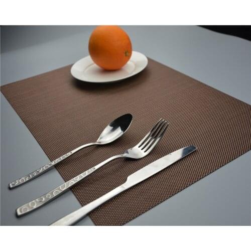 4pcs/lot PVC Placemat Square Hand-Woven Color Home Desk Mat Table Mats For Dining Table Coasters Slip-Resistant Kitchen EJI 0805