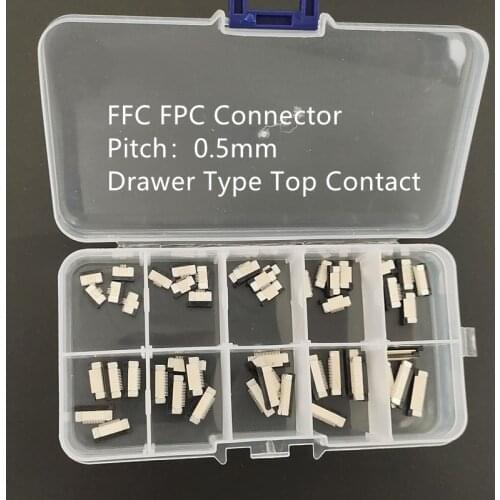 50pcs FFC FPC connector 0.5mm 4/6/8/10/12/14/16/18/20/22 Pin Drawer Type Top Contact Flat Cable Connector Socket Sets