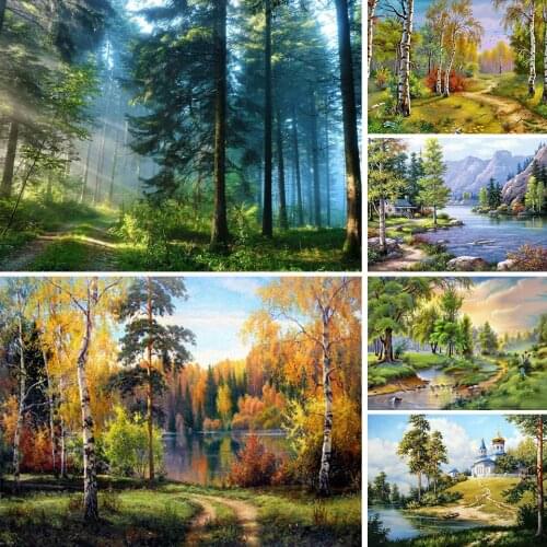 5D DIY Diamond Painting Landscape Cross Stitch Kit Full Drill Square Embroidery Forest Mosaic Picture Of Rhinestones Room Decor