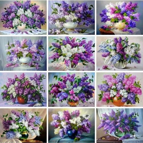 HUACAN 5D DIY Diamond Embroidery Lilac Full Square Round Diamond Painting Flower Cross Stitch Mosaic Needlework Handmade Gift