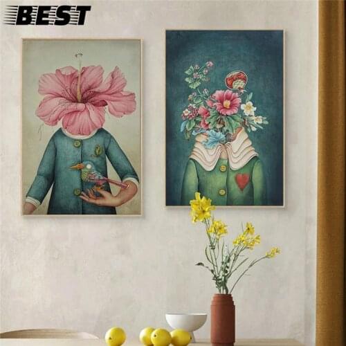 American Vintage Flower Woman Canvas Painting Abstract Figure Wall Art Poster Nordic Decorative Picture Living Room Home Decor