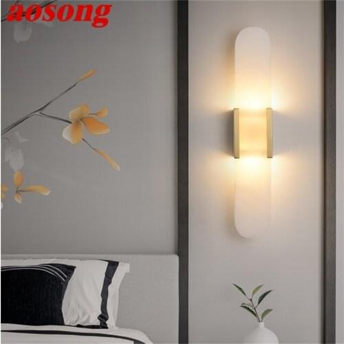 AOSONG Luxury Wall Sconces Brass Marble LED Modern Wall Light Fixture Indoor Home Decorative for Bedroom Living Room Office