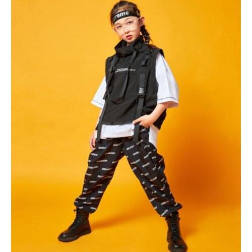 Kids Cool Hip Hop Show Clothing TShirt Tops Sleeveless Jacket Streetwear Tactical Cargo Pants For Girls Boys Dance Costumes
