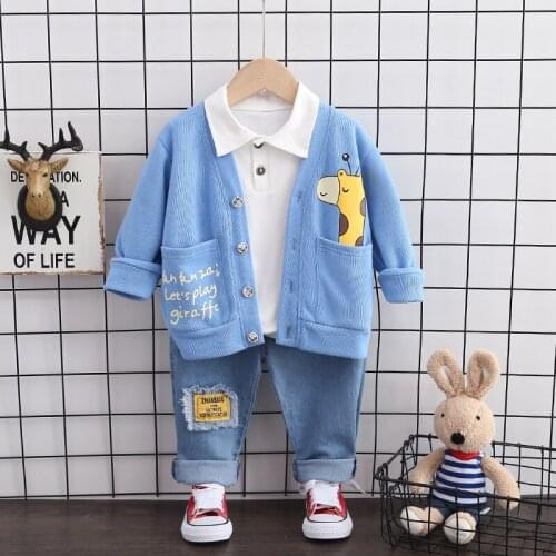 Kids Toddler Little Boys Clothing Sets Baby Girls POLO Shirt Cartoon Sky Blue Outfits Pants Set Childrens Casual Clothes Sets