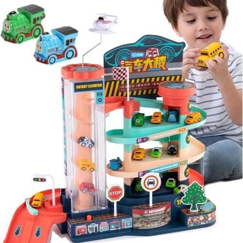 Childrens Car Building Parking Lot Toy Building Electric Car Small Garage Oversized Three-dimensional Puzzle Rail Car Boy Gift