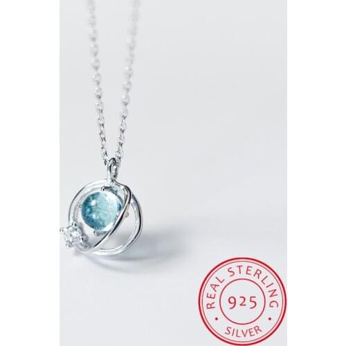 Hot new 925 sterling silver blue aurora planet necklace temperament fashion sweet simple blue planet jewelry ED192