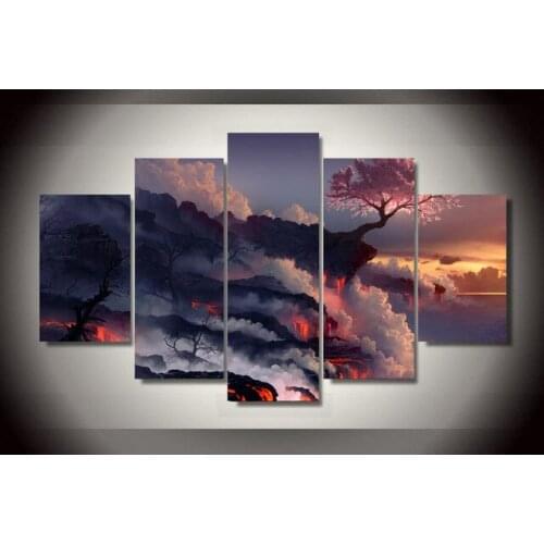 Canvas painting new 5 piece canvas Lava Tree Painting on canvas room decoration for home print poster canvas Free shipping\R23