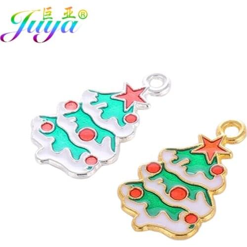 Juya 15PCS Gold/Silver Plated Colorful Enamel Christmas Tree Charms Pendants For DIY Jewelry Making Supplies