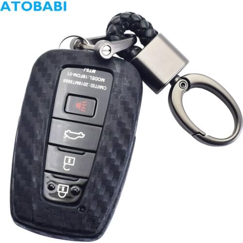 Carbon Silicone Car Key Case For Toyota CHR C-HR Camry 2018 2019 RAV4 Smart Keyless Remote Fob Cover Keychain Protector Keys Bag