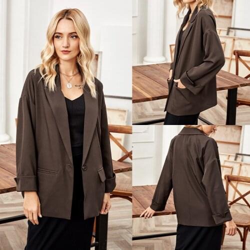 Women One Button Loose Lightweight Jacket Office Open Front Coat Ladies Tops Casual Cardigan Outwear