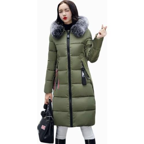 Women Winter Jacket 2017 Thick Warm Long Wadded Jacket Female Large Fur Collar hooded Down Cotton-padded Jacket Plus Size ZL771
