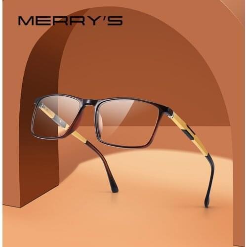 MERRYS DESIGN Men Fashion Square Glasses Frame Aluminum Temples Myopia Prescription Optical Eyewear S2155