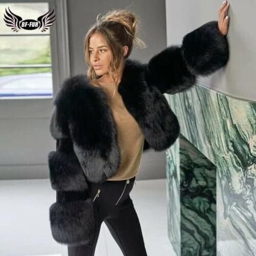 Fashion Black Genuine Leather Fox Fur Jacket Short Women Winter Outwear Thick Warm Natural Real Fox Fur Coats Plus Size Overcoat